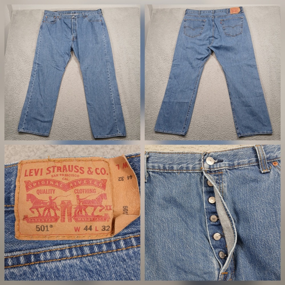 Levi Strauss Co 501 Mens Jeans W44 L32 Button Fly Blue Denim‎ Straight Leg